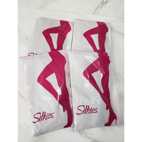 LOT 4 Silkies Pantyhose MEDIUM‎ BEIGE Control Top Hoisery Support Legs Renu - Picture 1 of 3